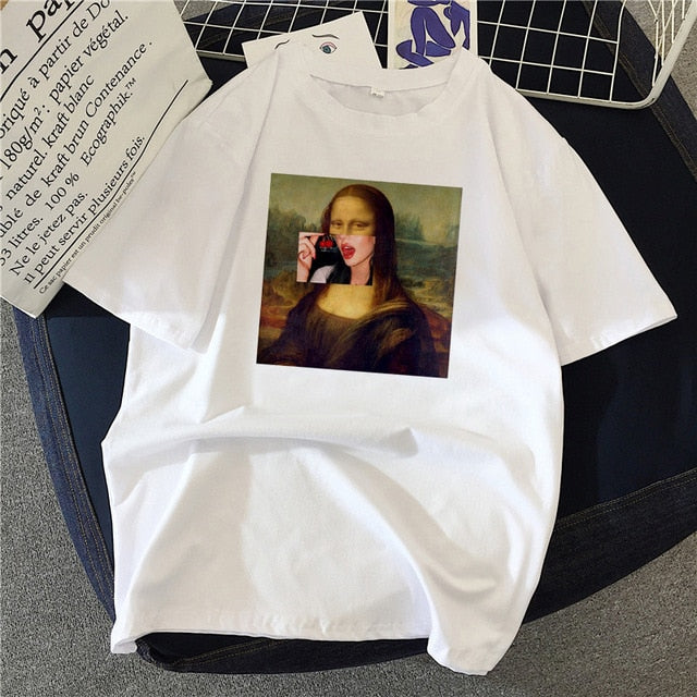 Mona Lisa Painting Women T-shirts artistic oil painting Harajuku aesthetic ulzzang oversized t shirt korean clothes