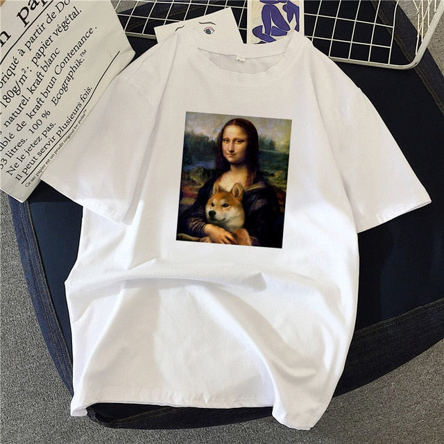 Mona Lisa Painting Women T-shirts artistic oil painting Harajuku aesthetic ulzzang oversized t shirt korean clothes