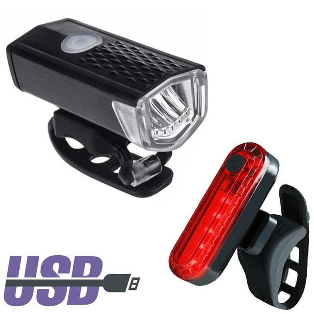 Bike Bicycle Light LED USB Rechargeable Headlight Tail Light Cycling Warning Front Rear Tail Lights Flashlight Bike Accessories