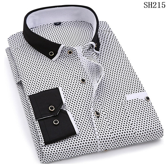2021 Men Fashion Casual Long Sleeved Printed shirt Slim Fit Male Social Business Dress Shirt Brand Men Clothing Soft Comfortable