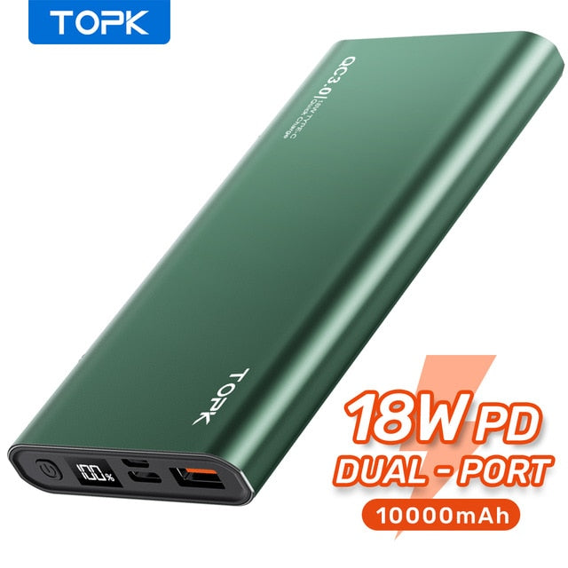TOPK Power Bank 10000mAh Portable Charger LED External Battery PowerBank PD Two-way Fast Charging PoverBank for iPhone Xiaomi mi