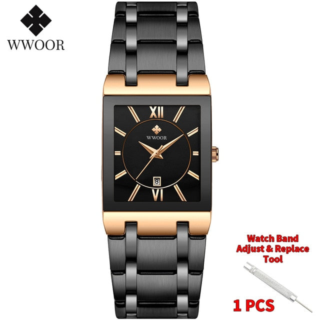 Relogio Masculino WWOOR Gold Watch Men Square Mens Watches Top Brand Luxury Golden Quartz Stainless Steel Waterproof Wrist Watch