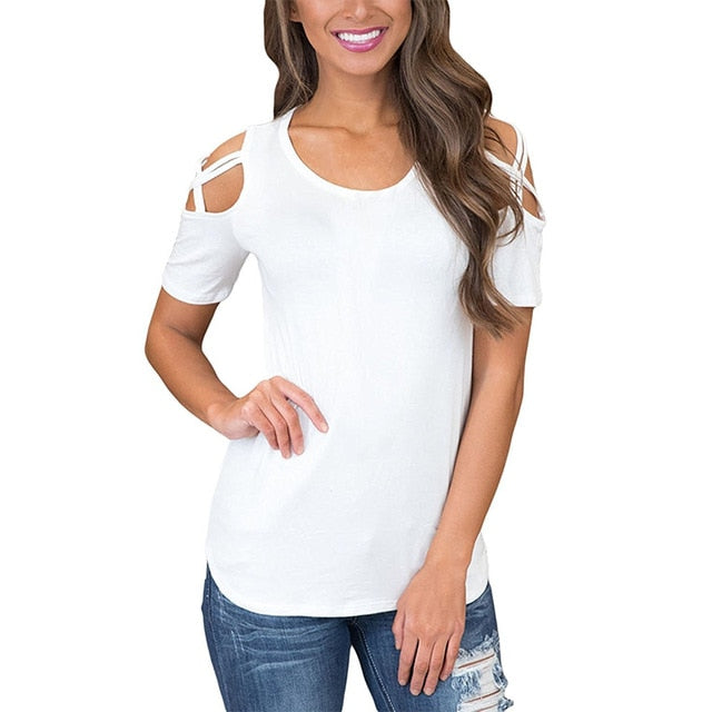 Summer Black Solid Short Sleeve T-shirts Women Casual Off the Shoulder Tees Tops Female Simple Basic Tshirts for Ladies 2020