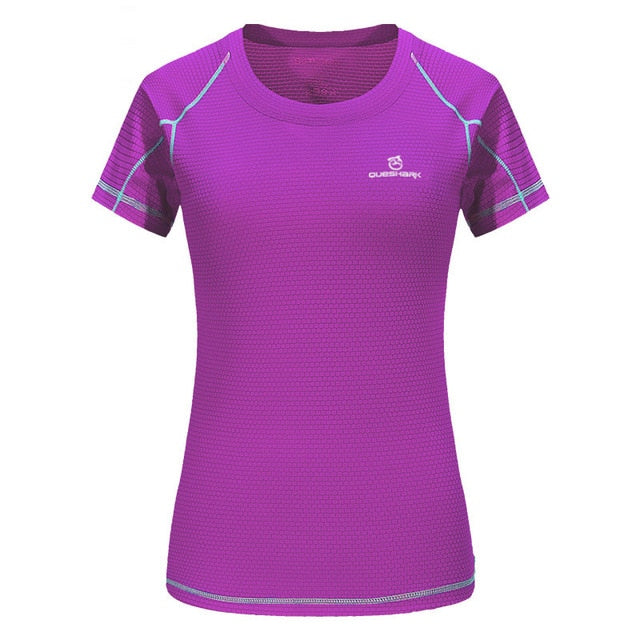 QUESHARK Professional Women Quick Dry Running T Shirt Loose Tops Breathable Yoga Camping Hiking Cycling T-shirts Tees Asian Size