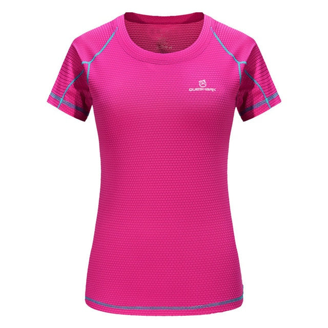 QUESHARK Professional Women Quick Dry Running T Shirt Loose Tops Breathable Yoga Camping Hiking Cycling T-shirts Tees Asian Size